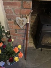 Vintage 34“ Walking Stick Cane Deer Antler Stag Solid Teak Wood Shaft