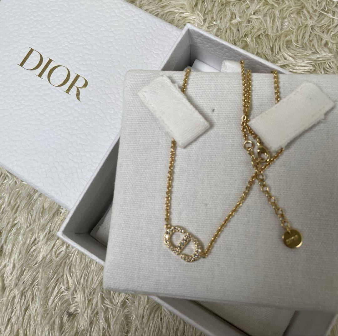 Christian Dior Petit CD Necklace in Gold with Metal and Crystal Accents