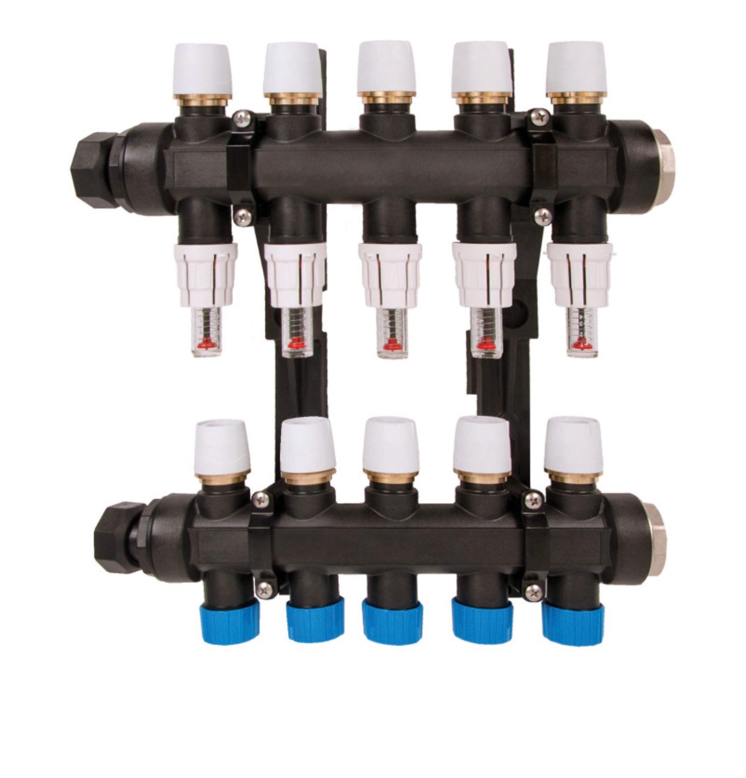 Polypipe 5-port underfloor heating manifold. 15mm push fit ports UFHMANP5