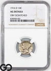 1916-D Mercury Dime NGC AG Details, Obv Scratched * Key Date In Any Condition!