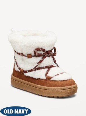Old Navy Toddler Girls Sherpa Lace Up Alpine Boots Shoes Neutral Size 6