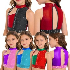 Girls Dancewear Color Block Vest Latin Crop Top Gymnastics Bra Hip Hop Costume