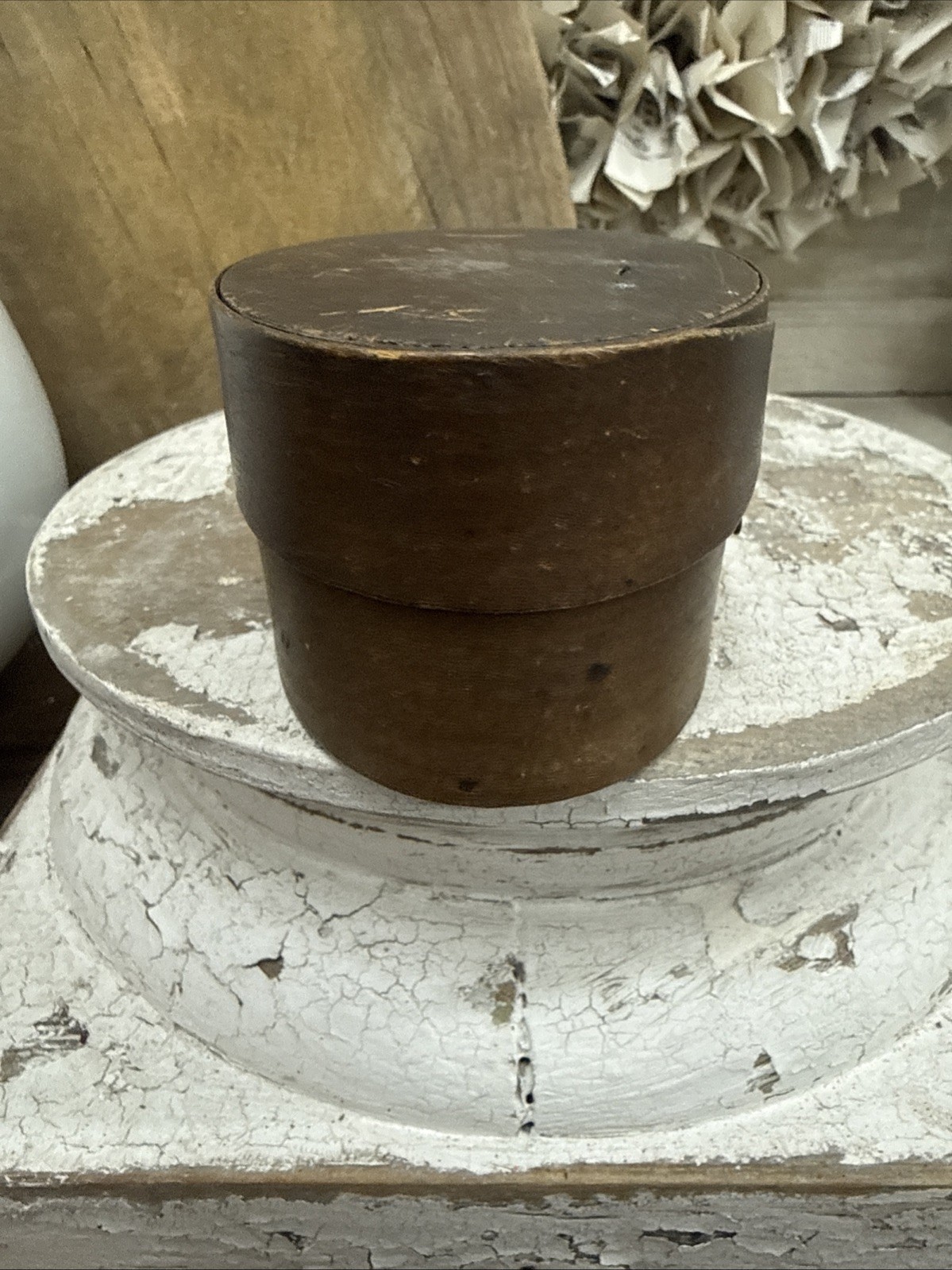 Antique Primitive  Small Oval Bentwood  w/ Lid  Pantry Spice Box