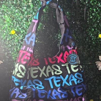 Robin Ruth Texas Logo Print Shoulder Bag Black/Multicolor Zip Charm Lined