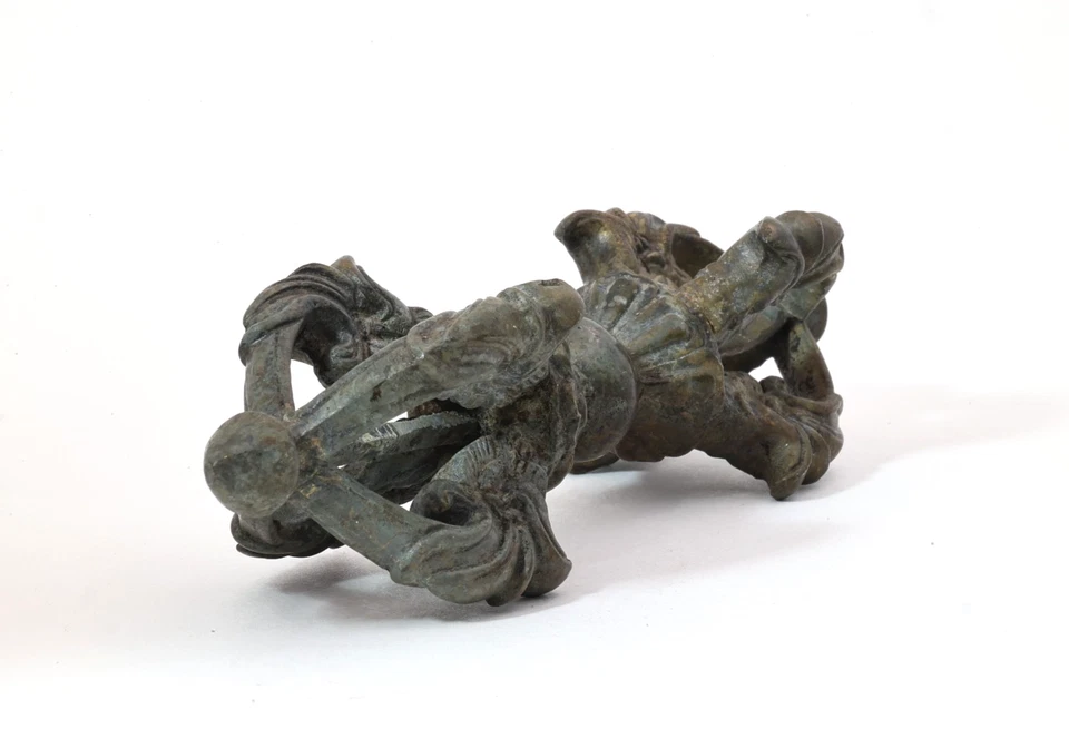 Antiguo artefacto ritual Dorje Vajra Phurba de bronce de Nepal tibetano de la dinastía Qing Foto 3 de 4