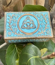 Triquetra Wooden Handcrafted Blue Box