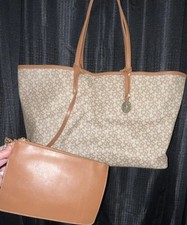 DKNY Beige/Brown Monogram Tote Gold Hardware ...