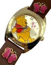 Vintage Disney Winnie the Pooh Watch Rotating Butterflies New Battery Gold Tone