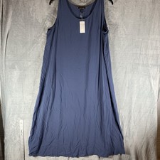 Eileen Fisher Women's Dress Silk Georgette Crepe Round Neck Pockets Purple Midi