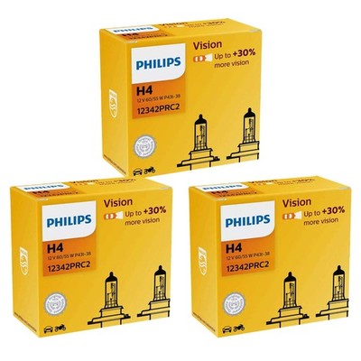 3x Philips Vision DuoPack H4 Halogen bis zu 30% mehr Licht 60/55W 12V Autolampen