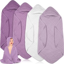 4 Pcs Muslin Hooded Baby Towels, 32"x 32" Cotton Newborn Bath Towel Muslin In...