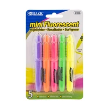 BAZIC Mini Fluorescent Highlighter, Chisel Tip, Neon, Quick Dry, 6-Pack