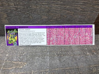 1985 Vintage G1 Transformers Contructicon Devastator GiftSet Tech Spec Authentic