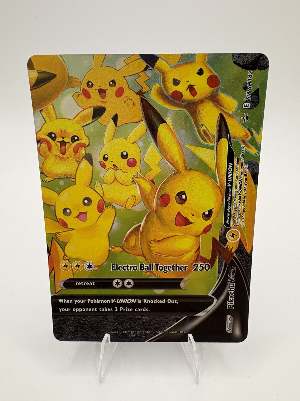 2021 Pokemon PIKACHU V-UNION Black Star Promo FULL ART HOLO Foil Card SWSH142 