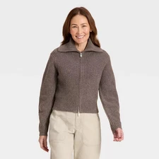 Women's Full Zip Cardigan - Universal Thread Brown M