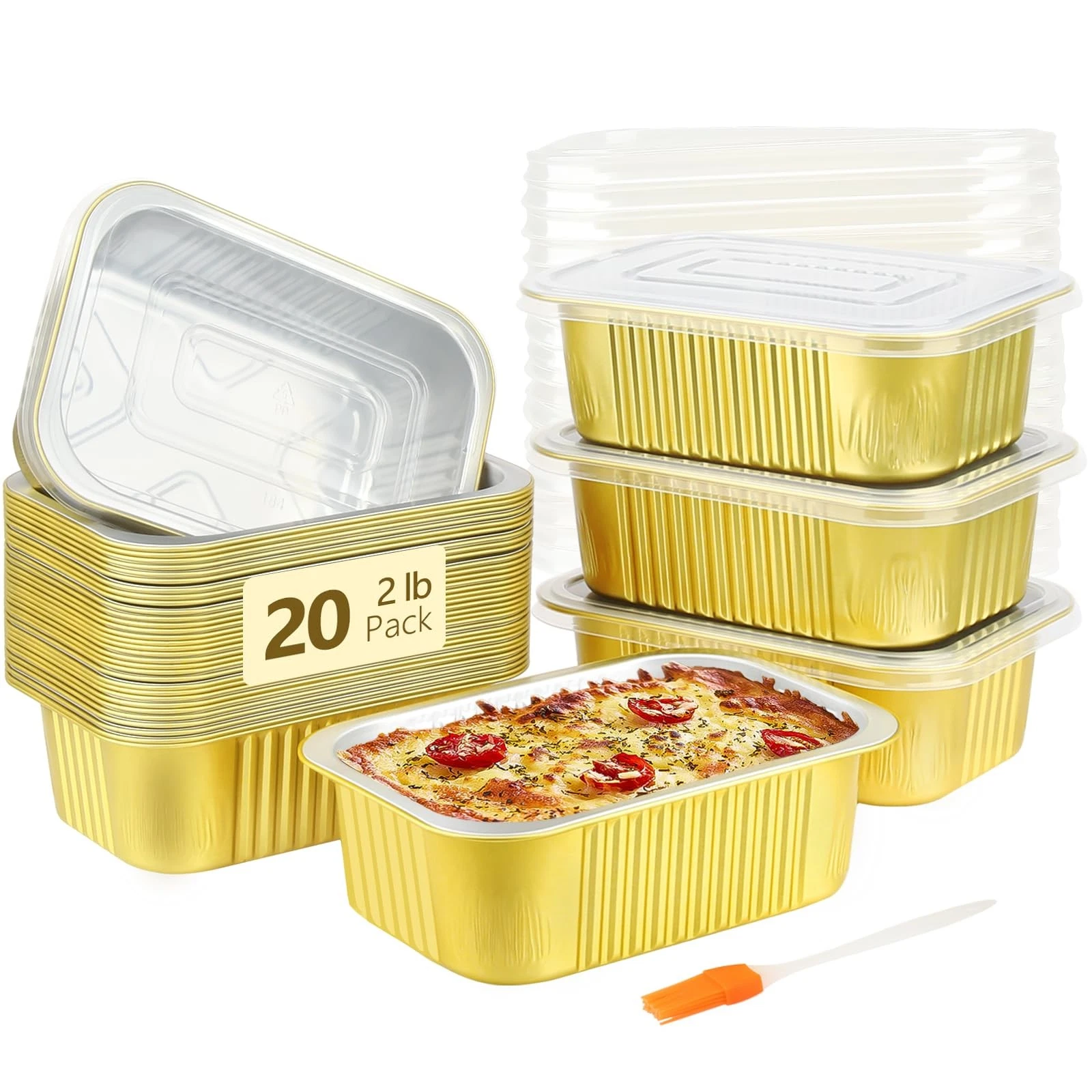 30oz Aluminum Pans Foil Baking Tins with Lids 20 Pack, 7"x5" Bread Loaf Pan D...