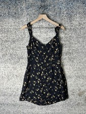 Reformation Dress Womens 10 Black Floral Tie Strap Button Front Mini Sundress