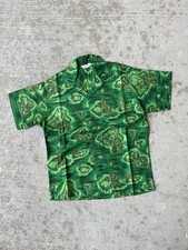 Vintage 50s Hawaiian Graphic All Over Print Loop Collar Button Shirt - Size Med