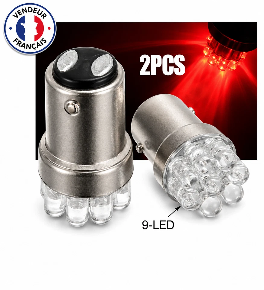 Ampoules LED P21/5W BAY15D Rouge Lampe 9 SMD Veilleuses pour Freins stop - Photo 1/3