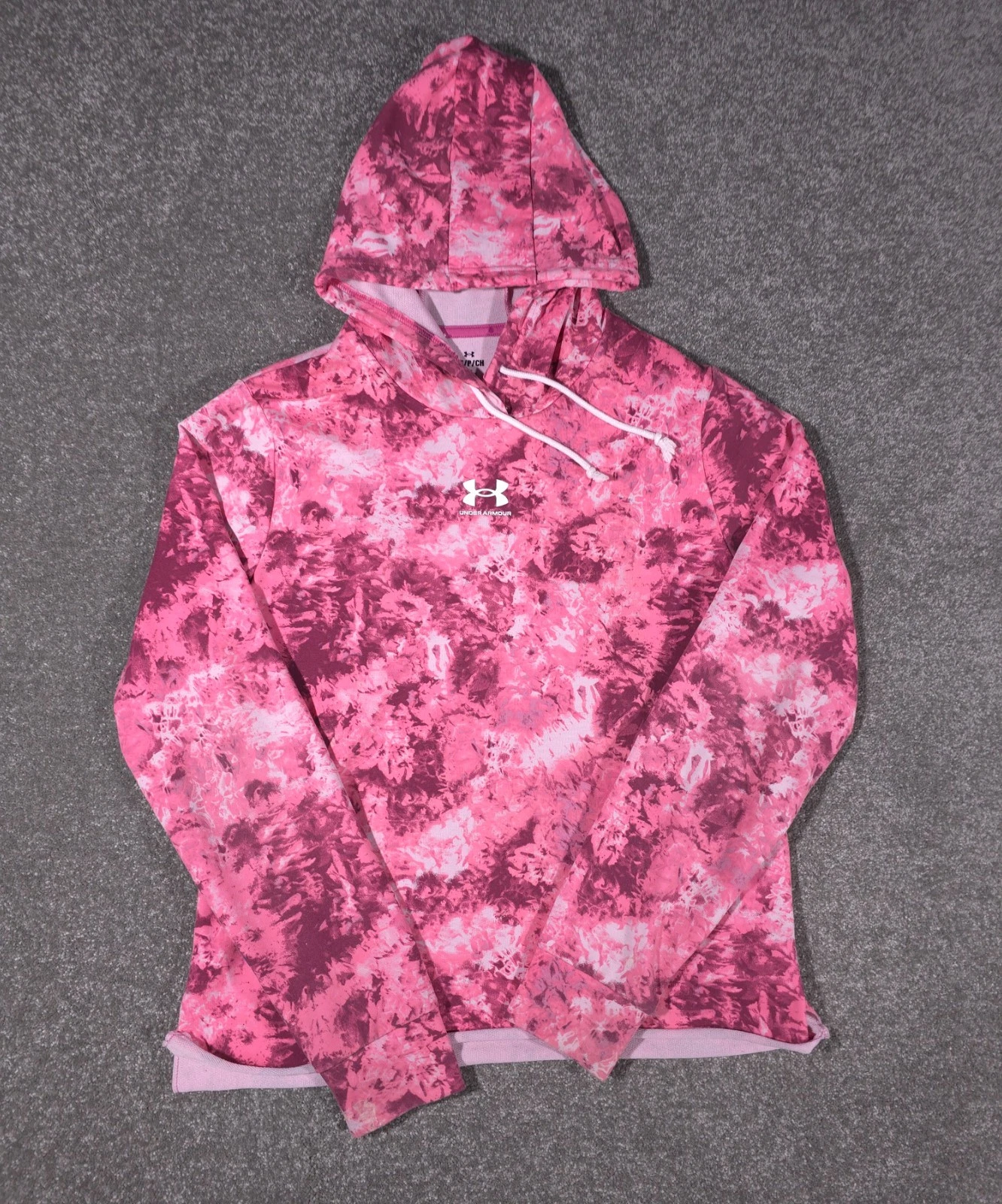 Under Armour Hoodie Womens Small Pink Tie Dye Pullover Activewear Loose Fit