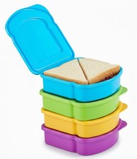 4 Pack - Fun Size Sandwich Containers - Connected Lid Assures Top Bottom Al...