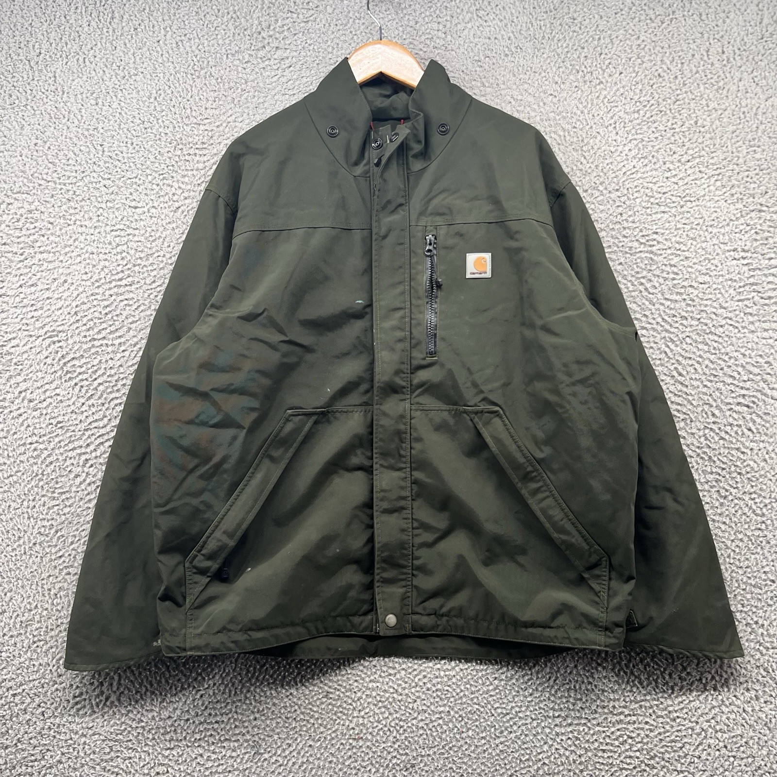 Carhartt Mens Large Green Storm Defender Waterproof Breathable Rain Jacket