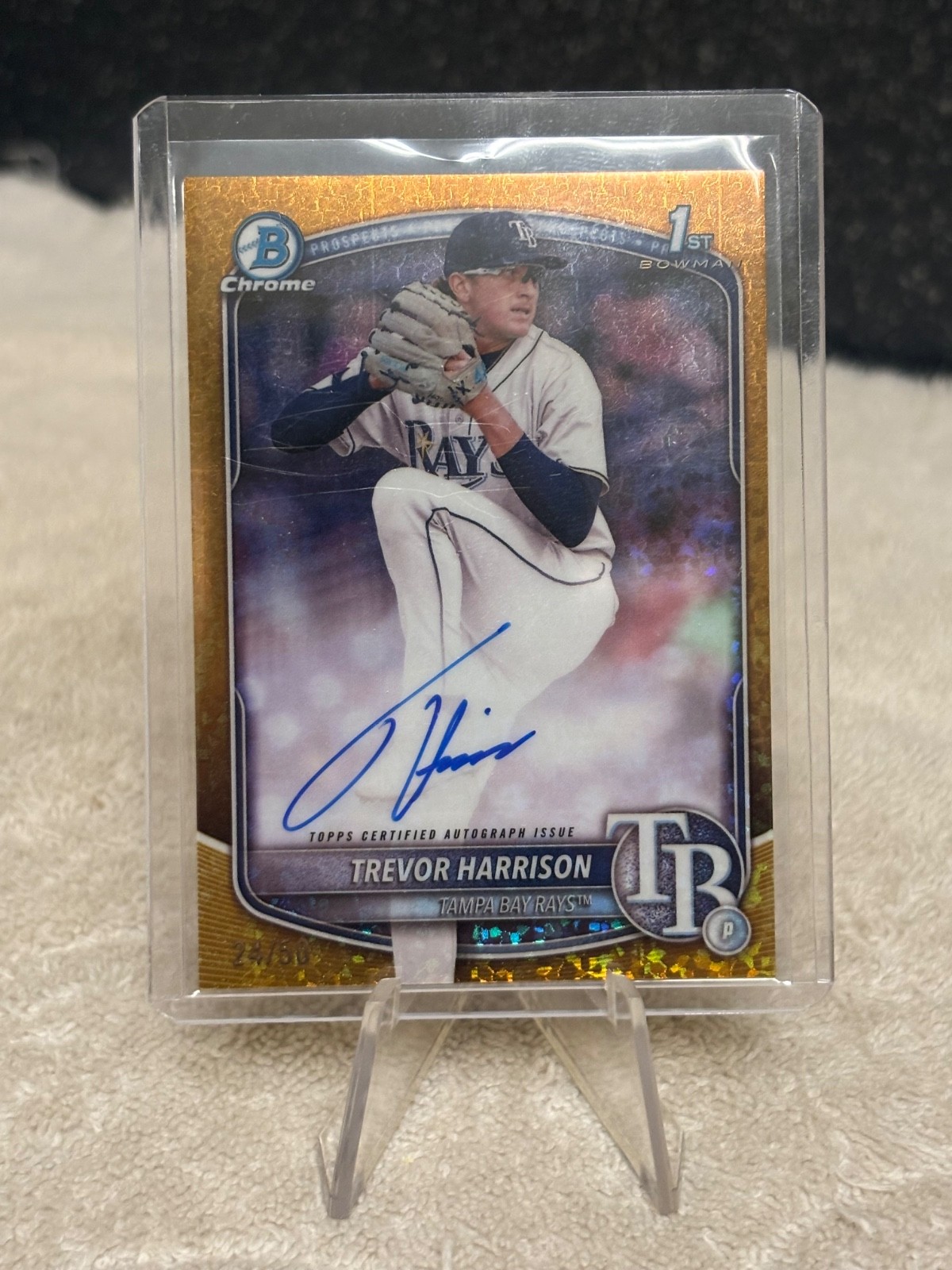 2025 Bowman Chrome Trevor Harrison 1st Gold Mini-Diamond Refractor Auto /50 Rays