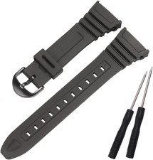 Resin Replacement Watch Band Compatible with Casio W-96H Mens Black Resin Strap