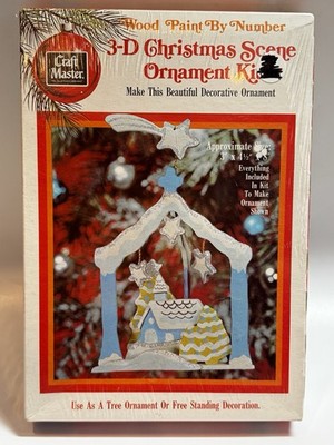 1973 SEALED Craft Master 3-D Christmas Scene Ornament Kit Wood Paint by Number
