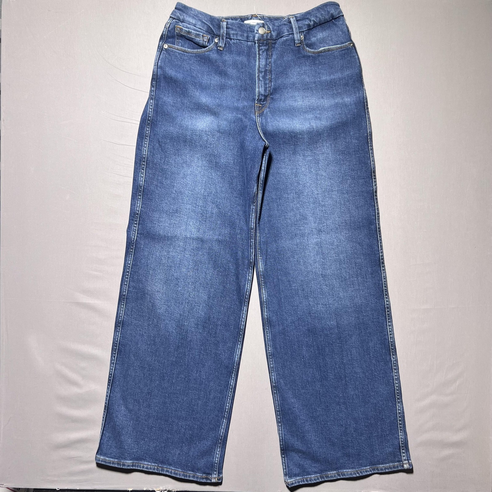 Good American Wide Leg High Rise Jeans Womens 12/31 Blue Stretch Denim