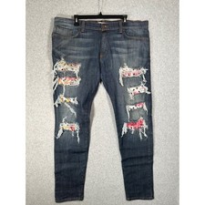 Golden Denim Mens Distressed Bandana Patch Jeans GDFG001 Blue Made in USA 40