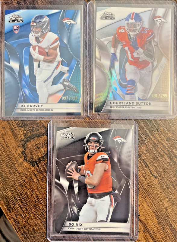 2025 TOPPS CHROME BLACK- RJ HARVEY - BLUE REFRACTOR /150 BRONCOS, Sutton /299