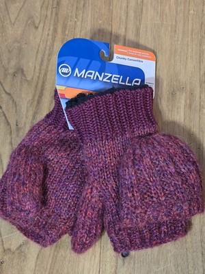 Manzella Warmer Chunky Convertible Women's Mittens Maroon Mohair W/ Sherpa...
