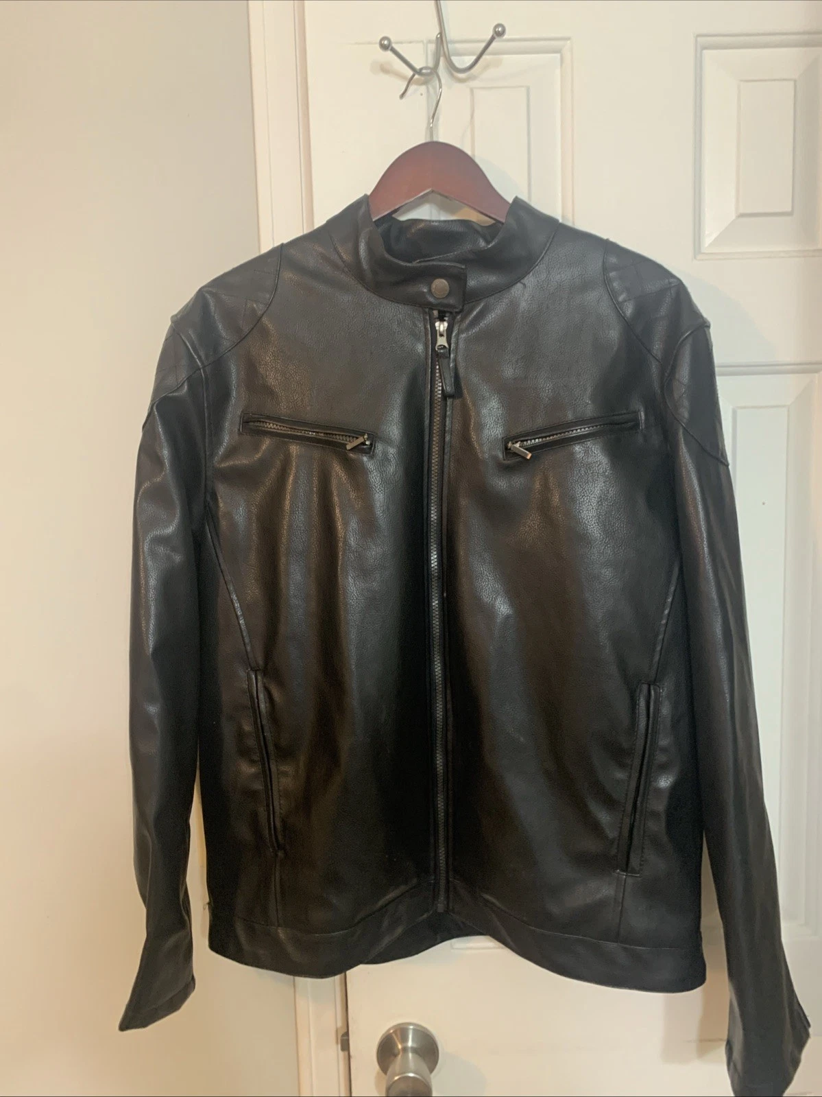 Men’s US Polo Association Black Faux Leather Jacket Full Zip Size Large