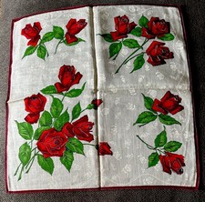 Vintage Cotton Floral Handkerchief Red Roses 13.5 X 14