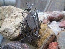 Artisan Egret Heron Bird brooch Sterling Silver 3D Cut out  open work Vintage