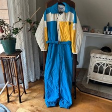 Vintage 80  s 90  s Fera one piece color blocked ski suit blue yellow white