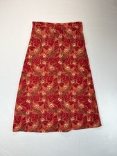 VTG Sag Harbor 90s -Y2K Red Floral A-Line Midi Skirt-Elastic Waist - Side Zipper