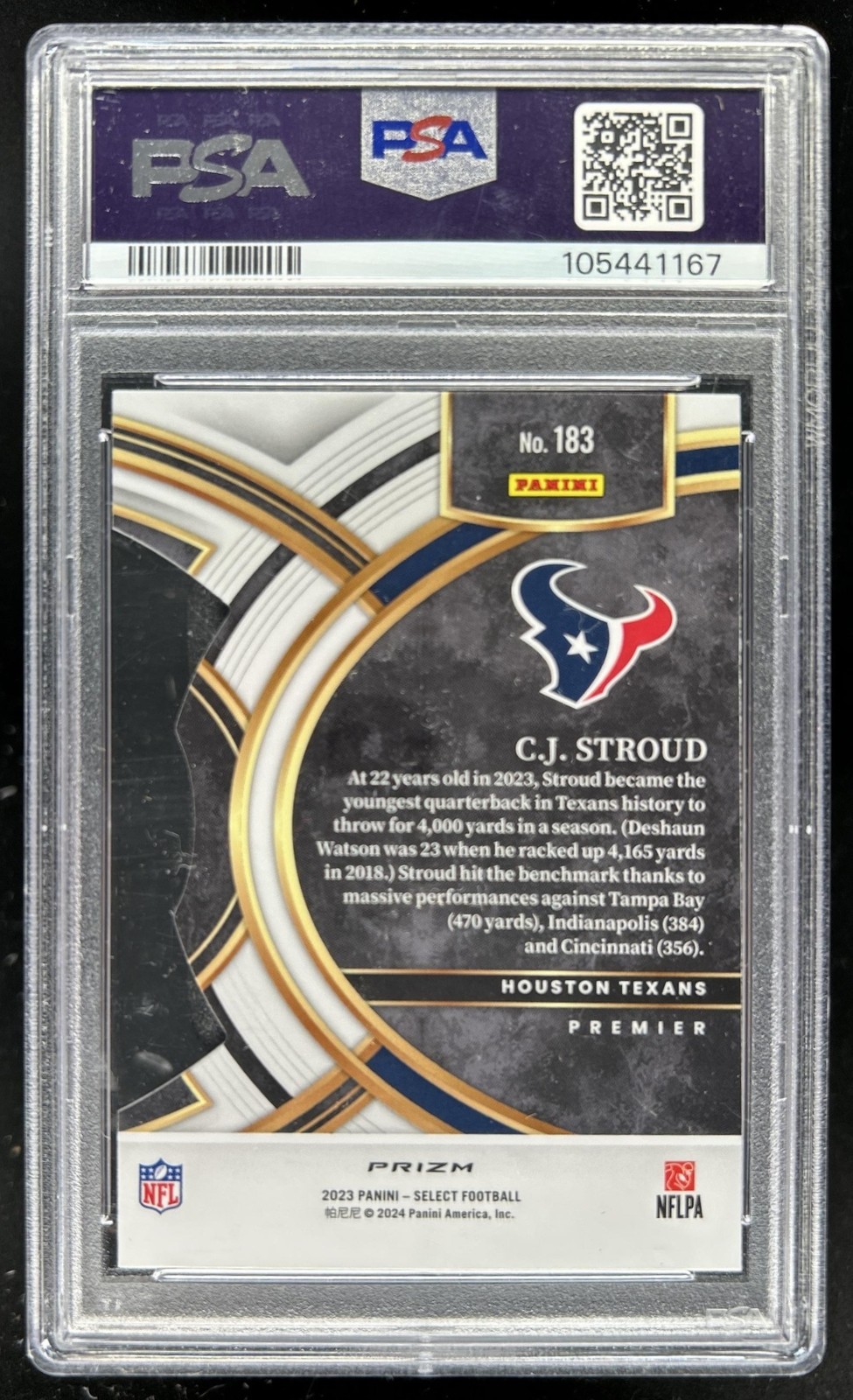 2023 Select C.J. Stroud RC Black and Red Prizm Die Cut Premier Level #183 PSA 10 view 2