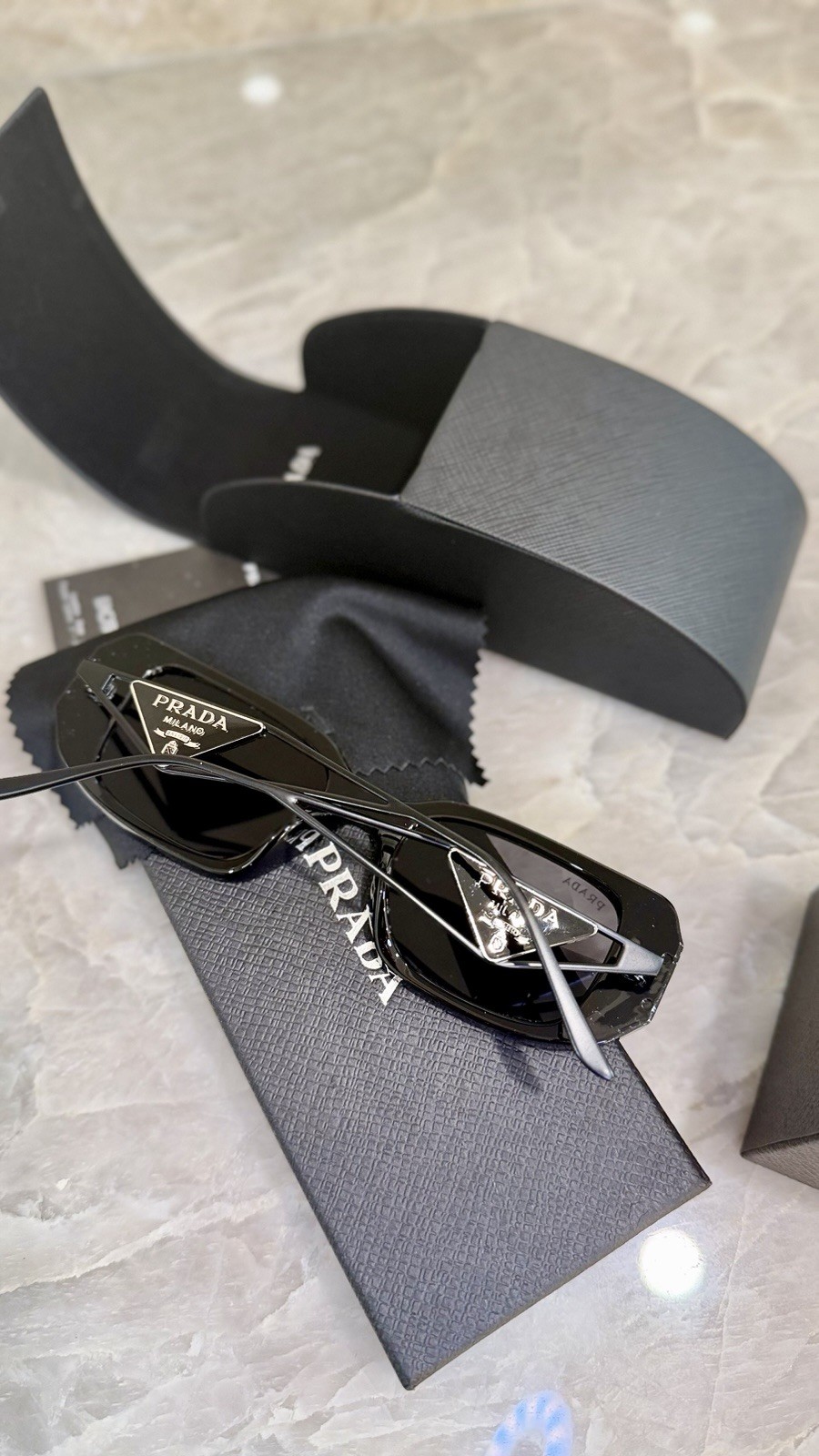 Prada Rectangular Black Sunglasses PR 17WS Logo M… - image 6