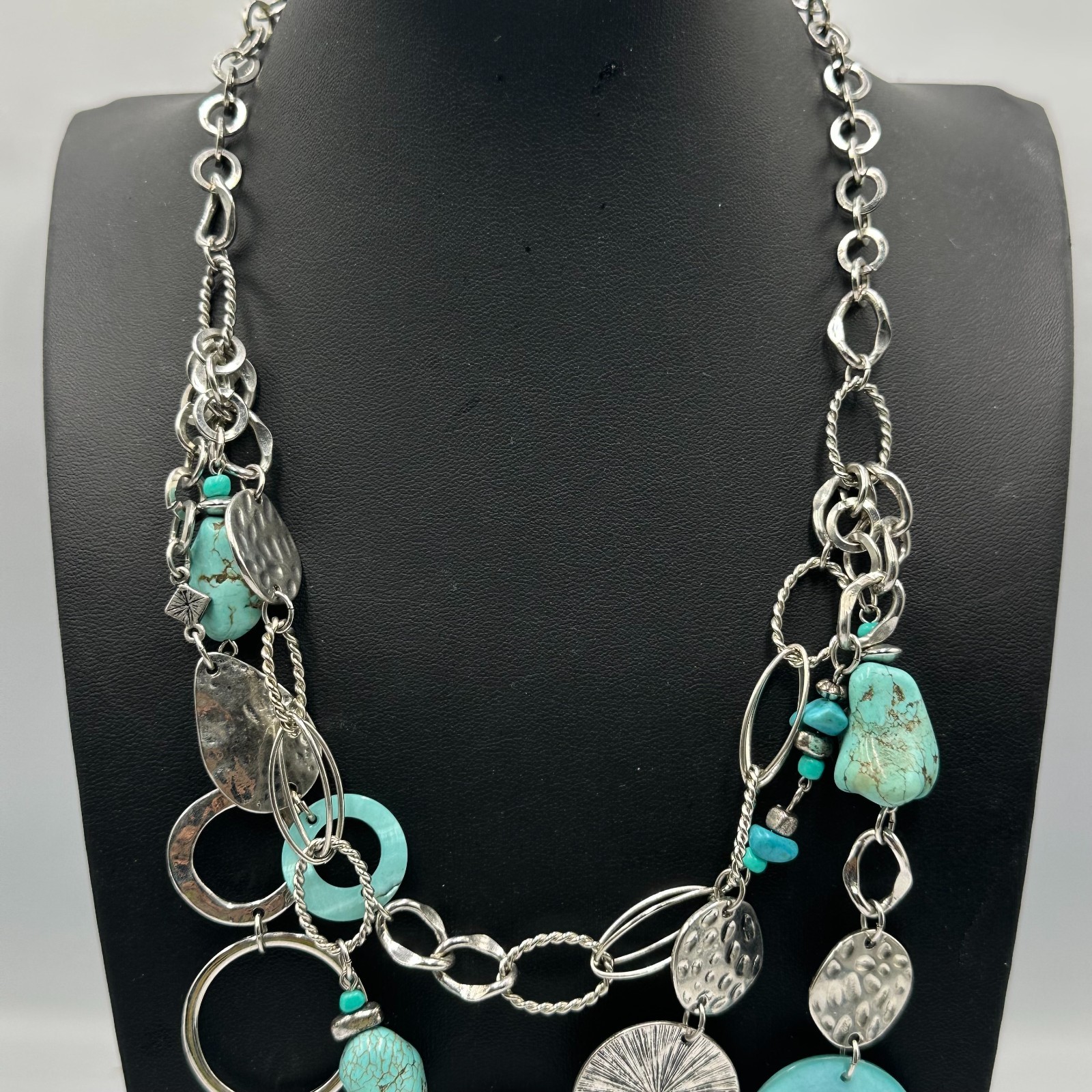 Ruby Rd Necklace Silver Tone Multi Link Faux Turq… - image 4