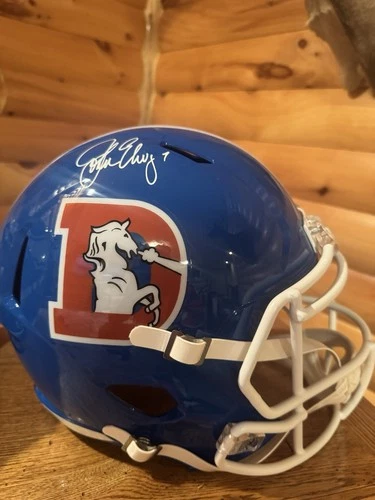 John Elway Signed Denver Broncos Throwback Helmet Full Size Replica