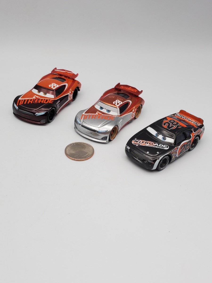 Disney Pixar Cars Lot x3 Tim Treadless Nitroade No. 28 Silver
