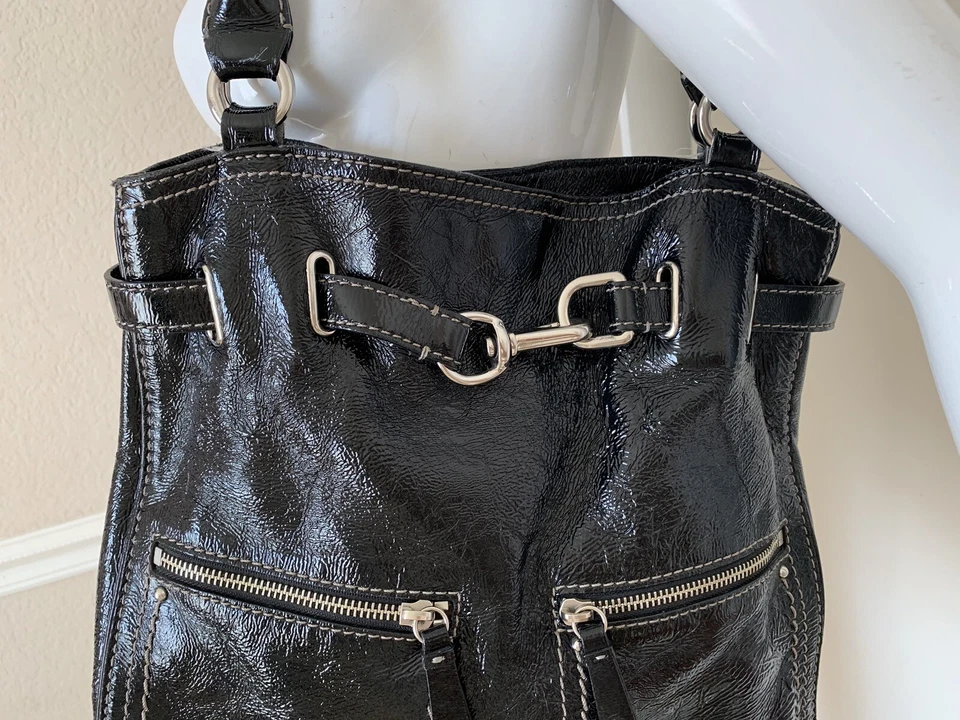 Cole Haan Black Patent Leather Hobo Satchel Tote Bag - Image 2 of 4