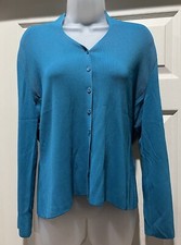 Venini Teal Green Long Sleeve Ribbed Cardigan Sweater Women’s Size XL