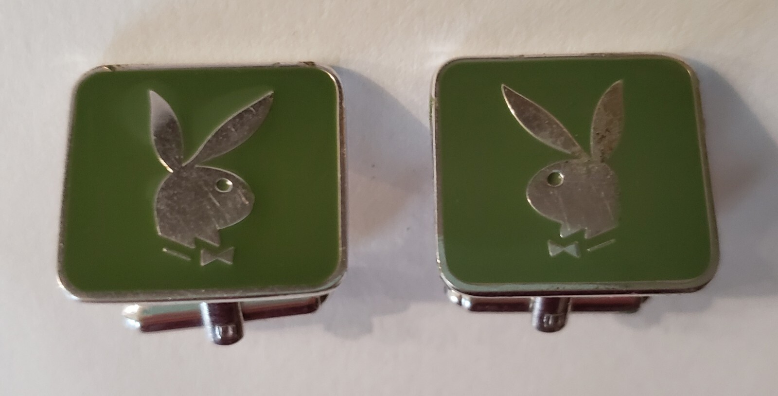 Vintage 70s Playboy Bunny RARE Green Enamel Cufflinks… - Gem