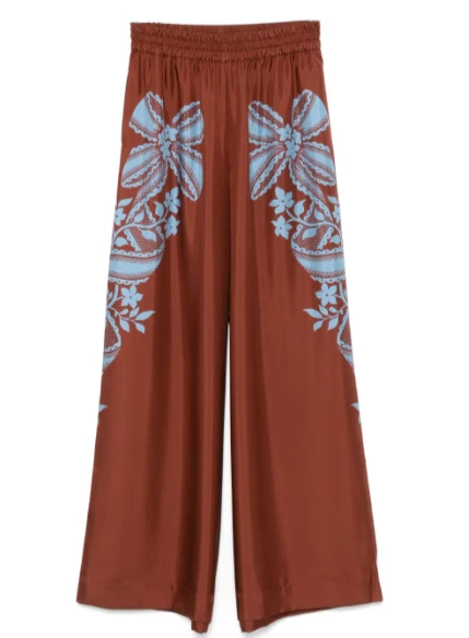 Pantalones Palazzo La DoubleJ de sarga de seda marrón pierna ancha - talla pequeña - venta al por menor $780