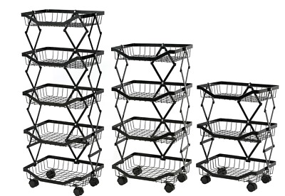 Schwarz Metall Boden Stehend Tragbar Klappbar Küchenregal Trolley Büro Zuhause