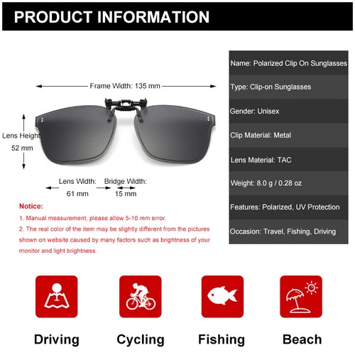 Polarized Clip-on Flip Up Metal Clip Stylish Sunglasses for Prescription Glasses - Picture 8 of 27