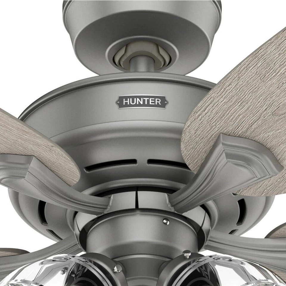 Ventilador Hunter 52 pulgadas tradicional plateado mate ventilador de techo con luz y cadena de tracción Foto 2 de 4